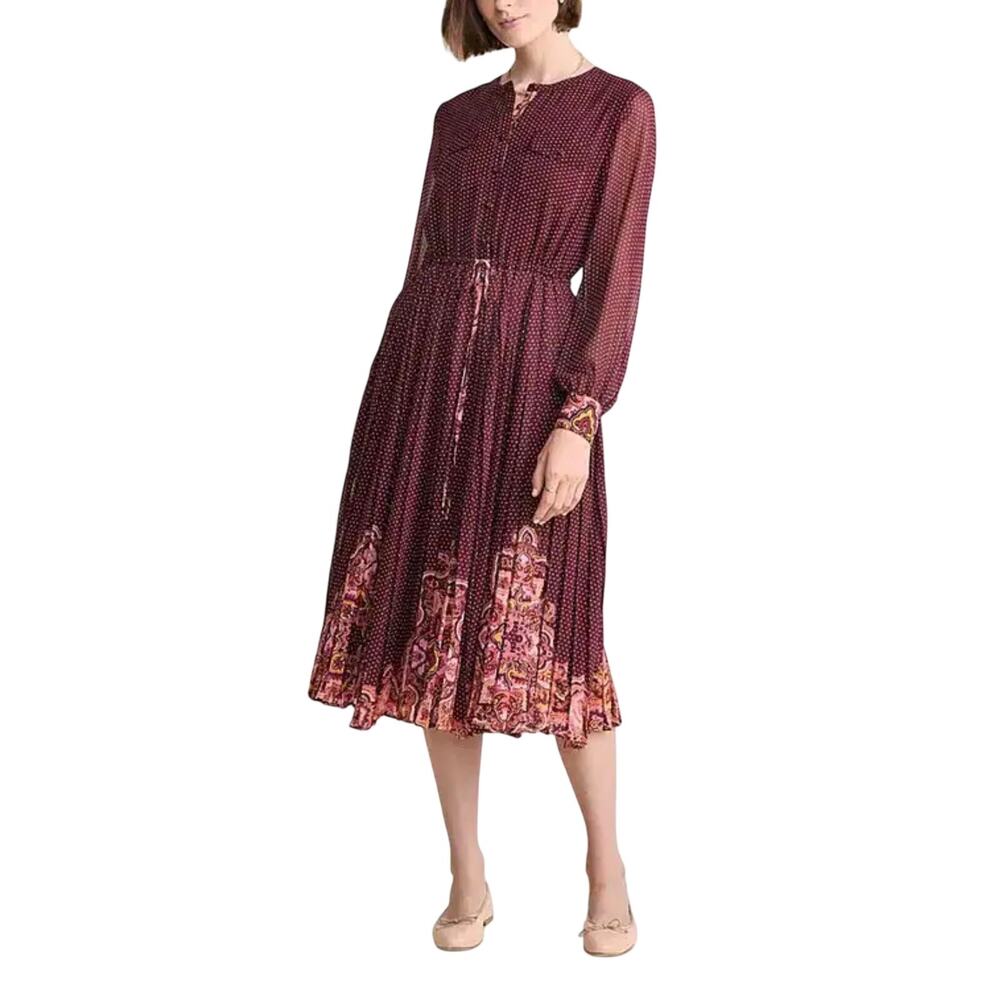 Vineyard Vines New $328 Women's Paisley Mid Crimson Pleated Dress Size XL